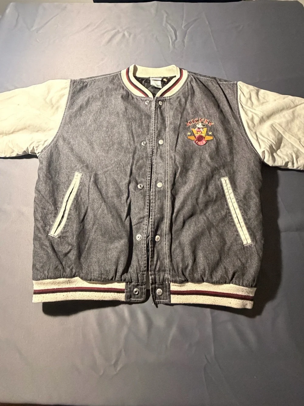 Vintage-Style Mickey Mouse Black and Cream Varsity Jacket